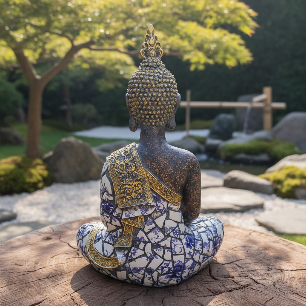 Buda Thai Sentado Meditando Mosaico Armonia Zen Paz 32cm - Imagen 6
