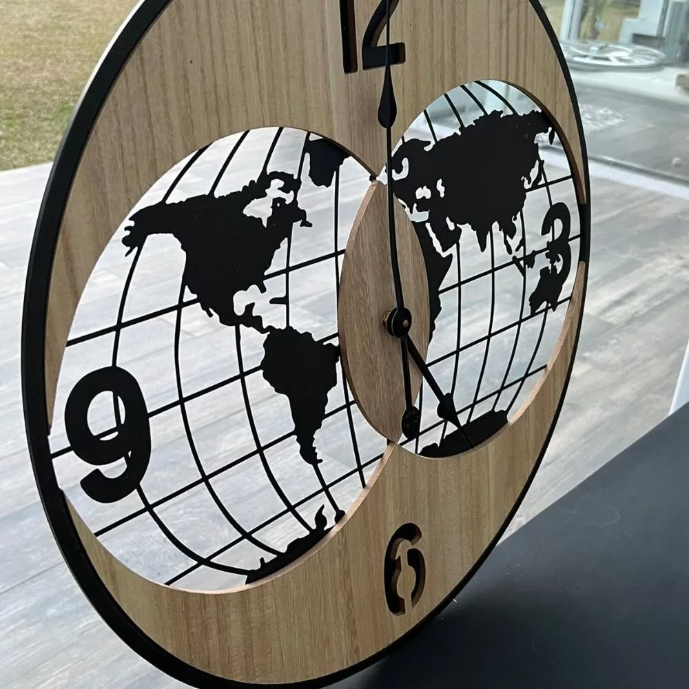 Reloj Analogico 60 Cm Mapa Mundo Doble Esfera Deco Hogar - Imagen 5