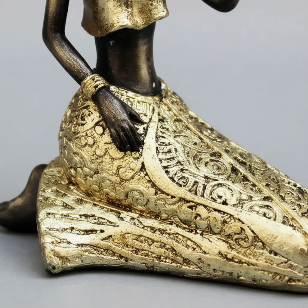 Mujer Africana Con Jarrón Dorado Femenina Arte África - Imagen 11