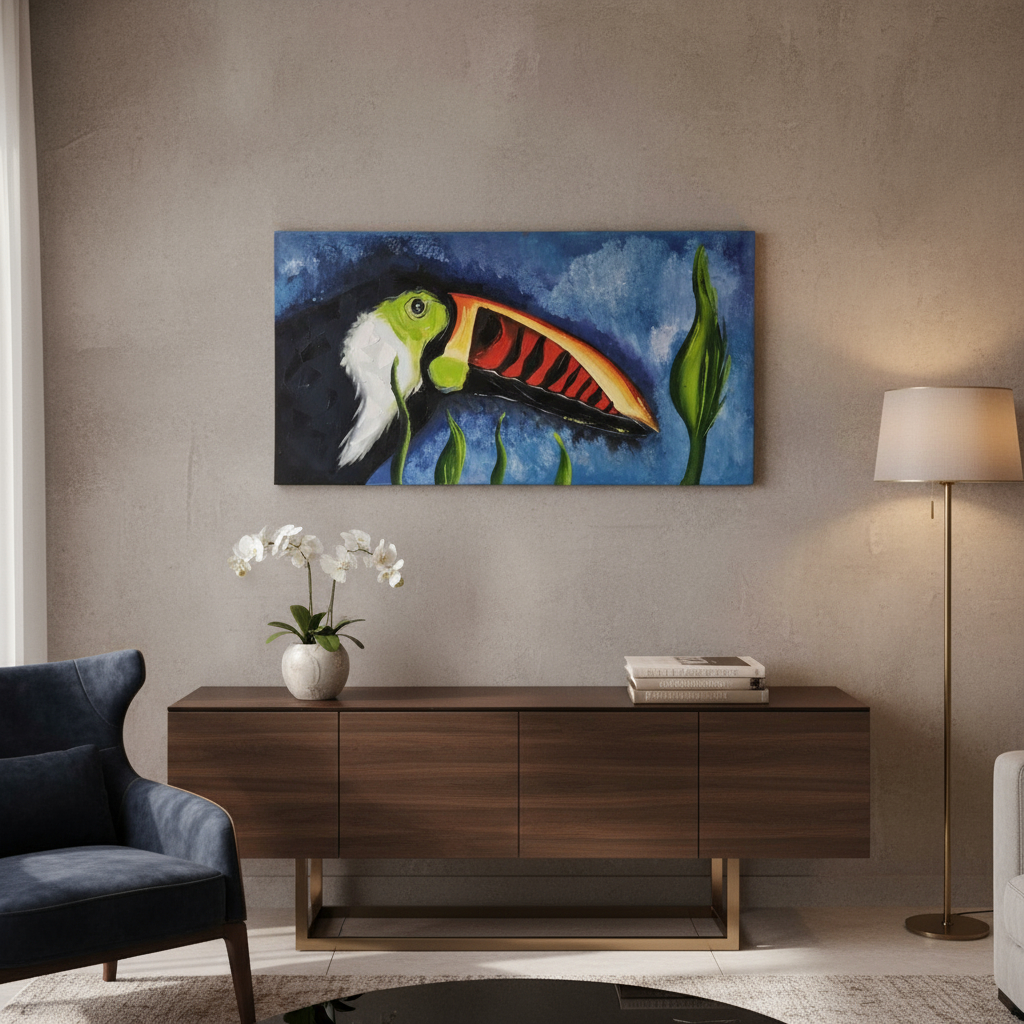Cuadro Calamar En El Mar 125x65cm Artesanal Importado Brasil - Imagen 3