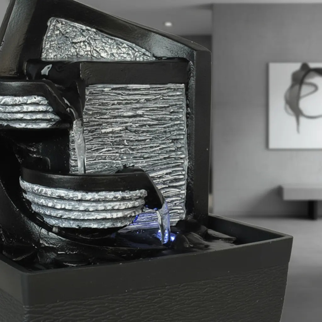 Fuente De Agua Chica Minimalist Negra Cascada Luz Led Oferta - Imagen 6
