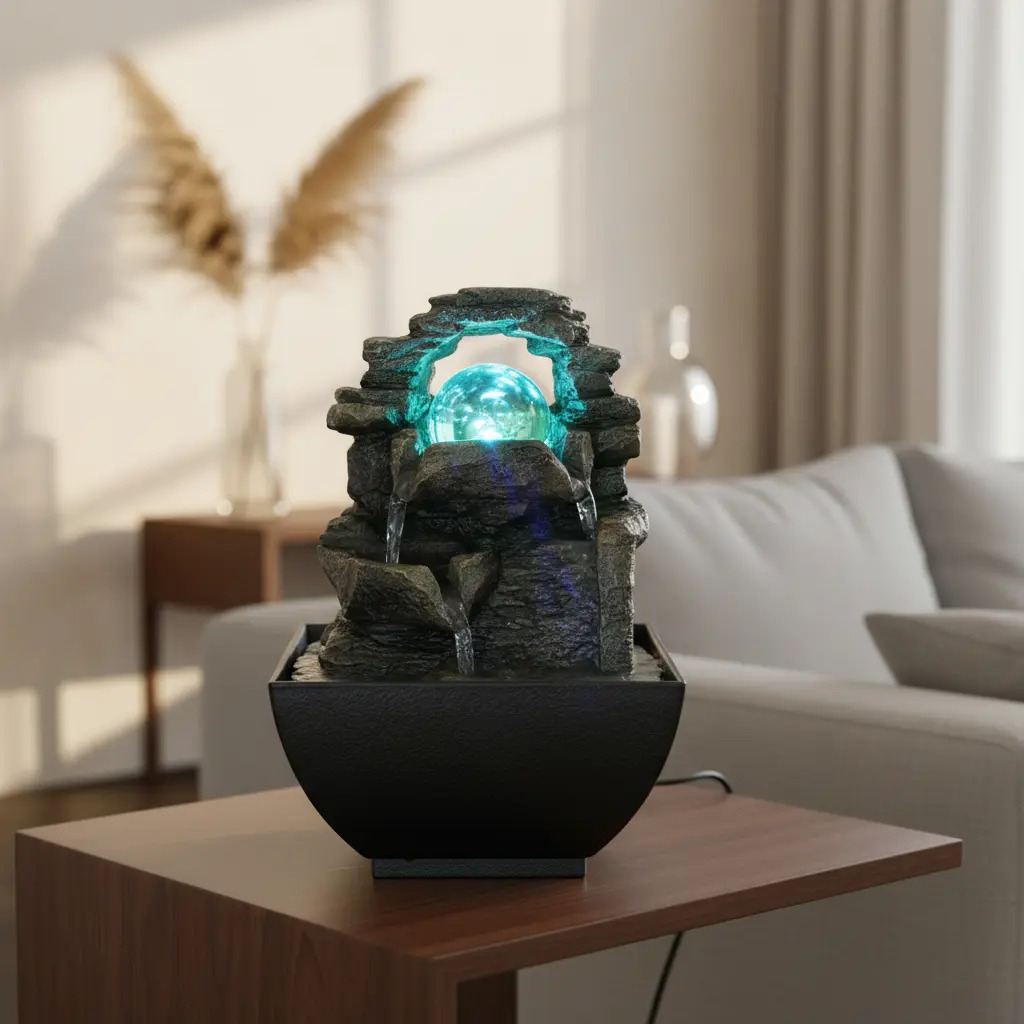 Fuente De Agua Chica Esfera Cueva Cascada Luz 17cm - Imagen 6