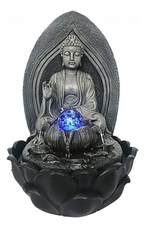 Fuente De Agua Buda Loto Esfera Grande Cascada Luz Led 40cm