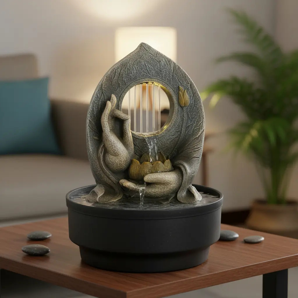 Fuente De Agua Mediana Mano Loto Lluvia Cascada Led 30cm - Imagen 3