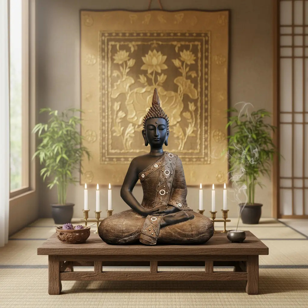 Buda Thai Meditando Sentado Negro Deco 40cm - Imagen 6