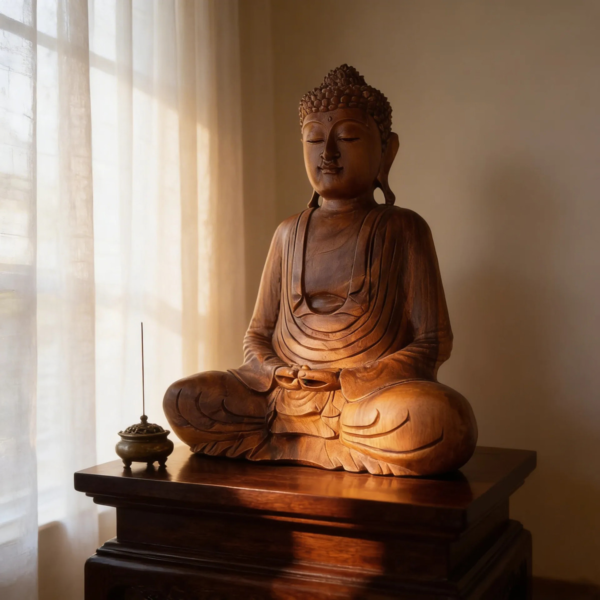 Buda Sentado Meditando Madera Teka Tallado A Mano 50cm - Imagen 8