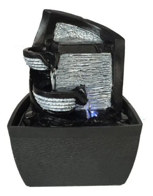 Fuente De Agua Chica Minimalist Negra Cascada Luz Led Oferta
