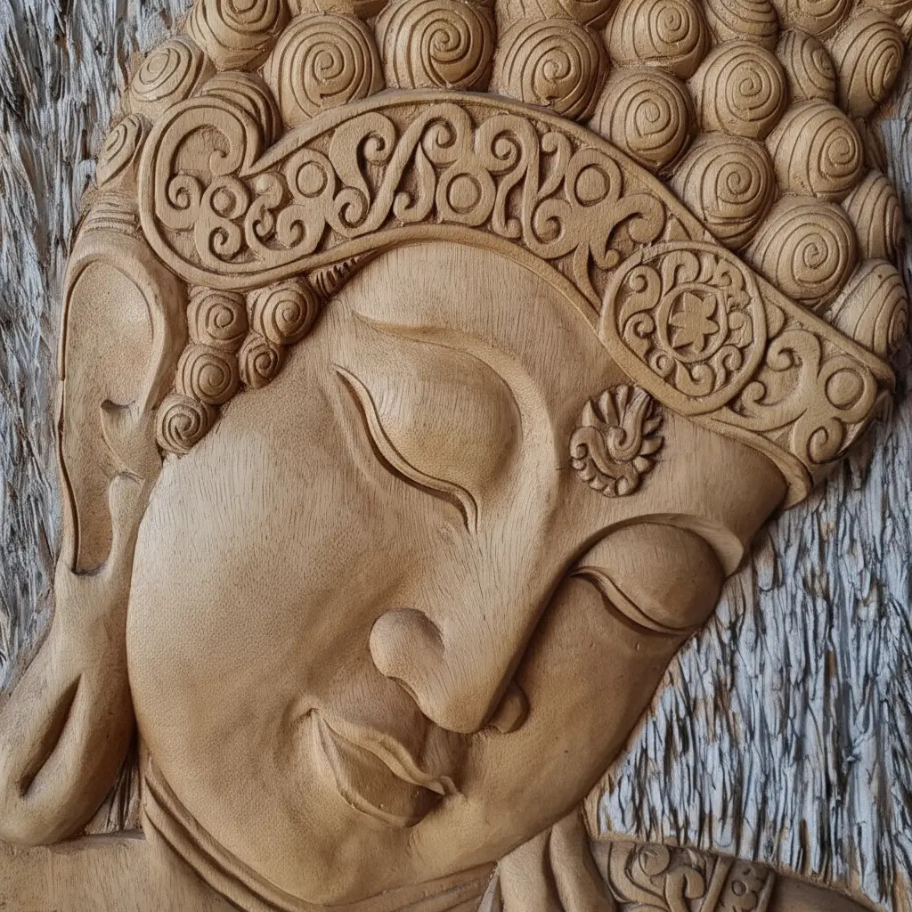 Cuadro De Buda Talla De Madera Bali 50 X 60cm Relieve - Imagen 5