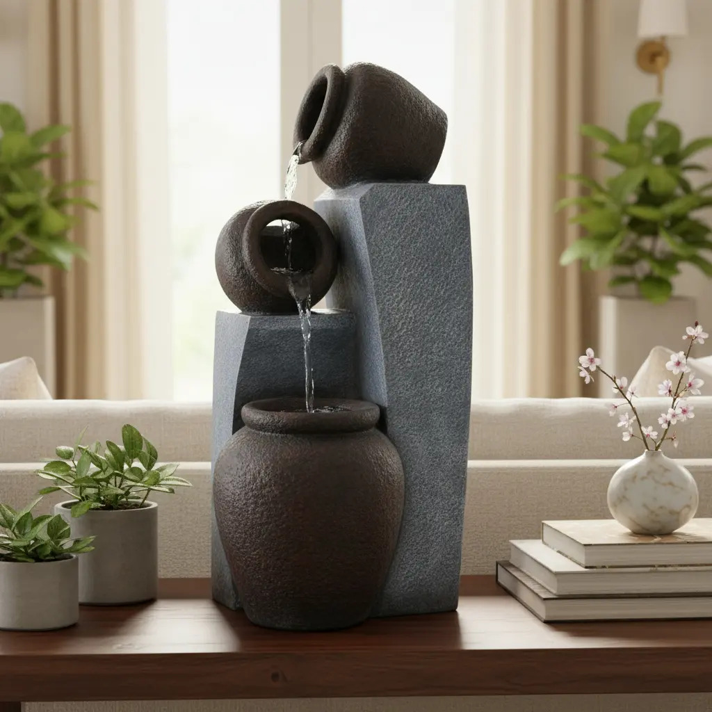 Fuente De Agua Deco Jarrones Cascada Feng Shui 48cm Jardin - Imagen 3