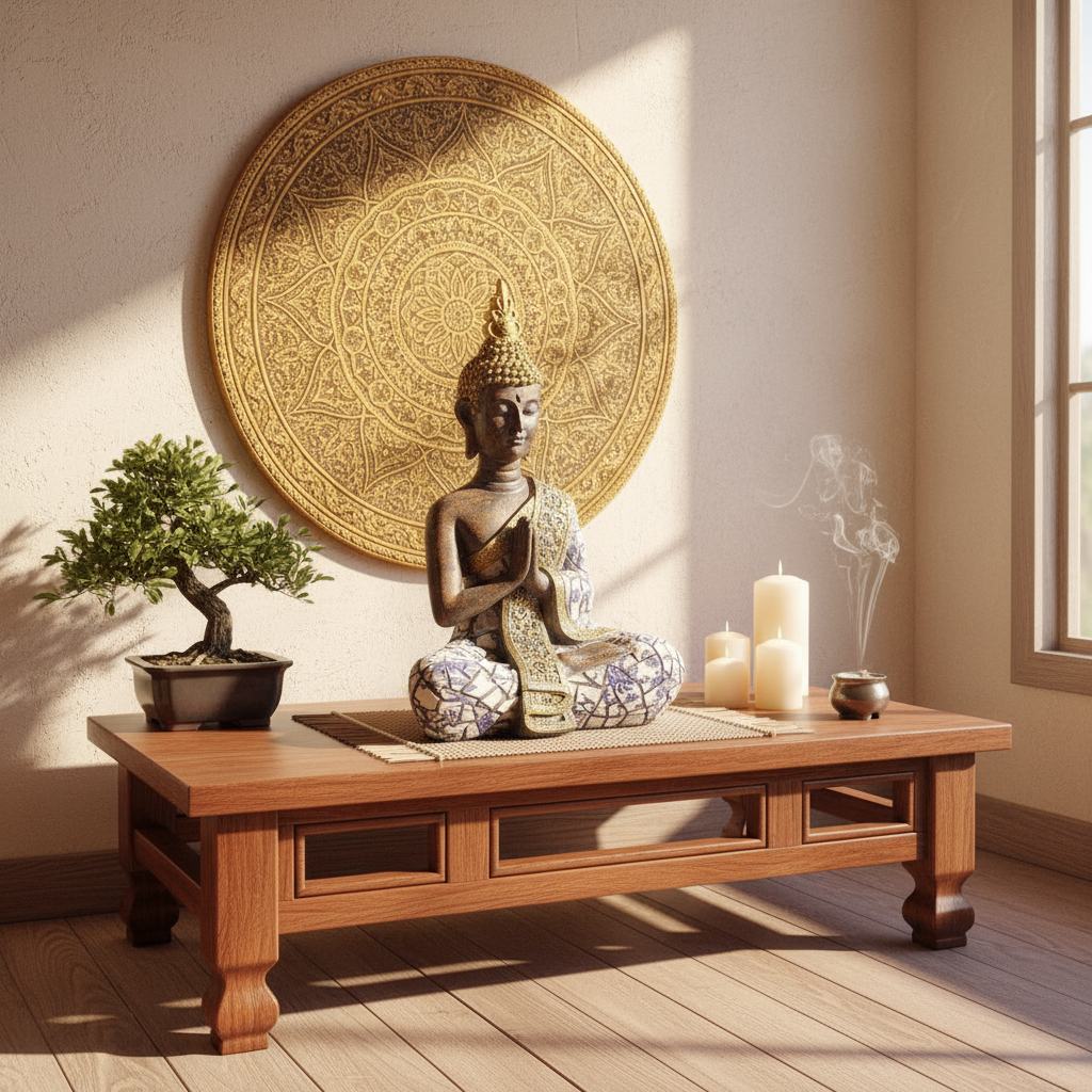 Buda Thai Sentado Meditando Mosaico Armonia Zen Paz 32cm - Imagen 2
