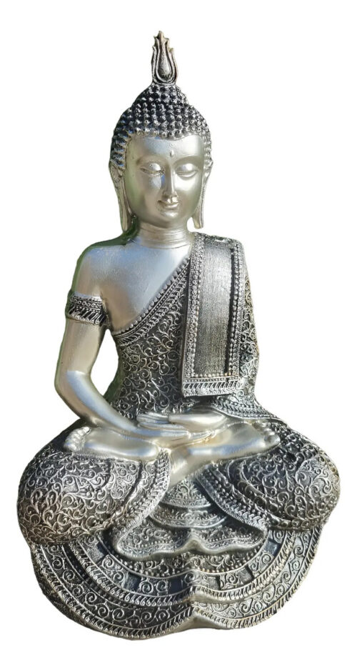Buda Sabiduria Plateado Meditando Bendicion Paz Armonia 30cm