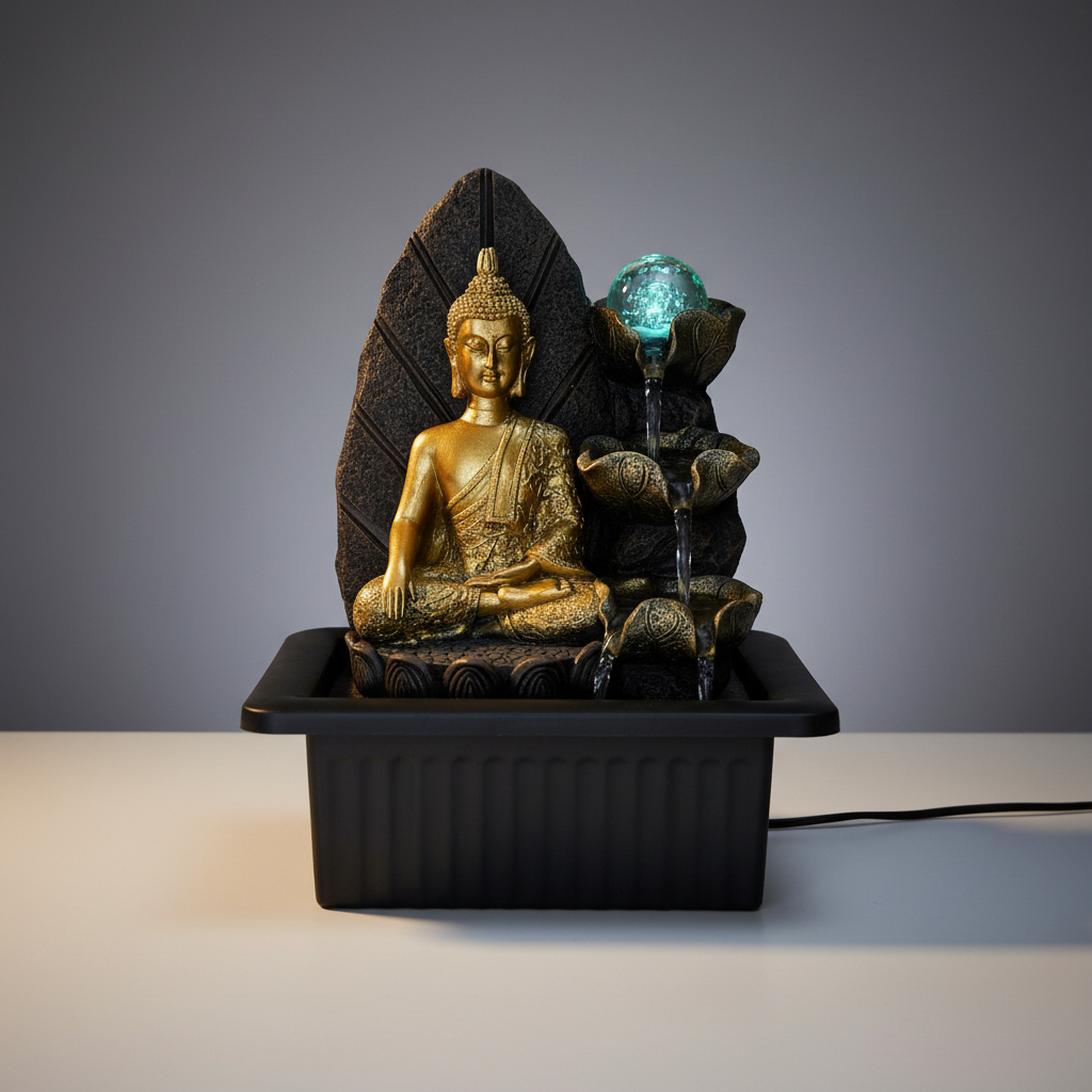 Fuente De Agua Mediana Buda Thai Cascada Esfera Luz 25cm - Imagen 7