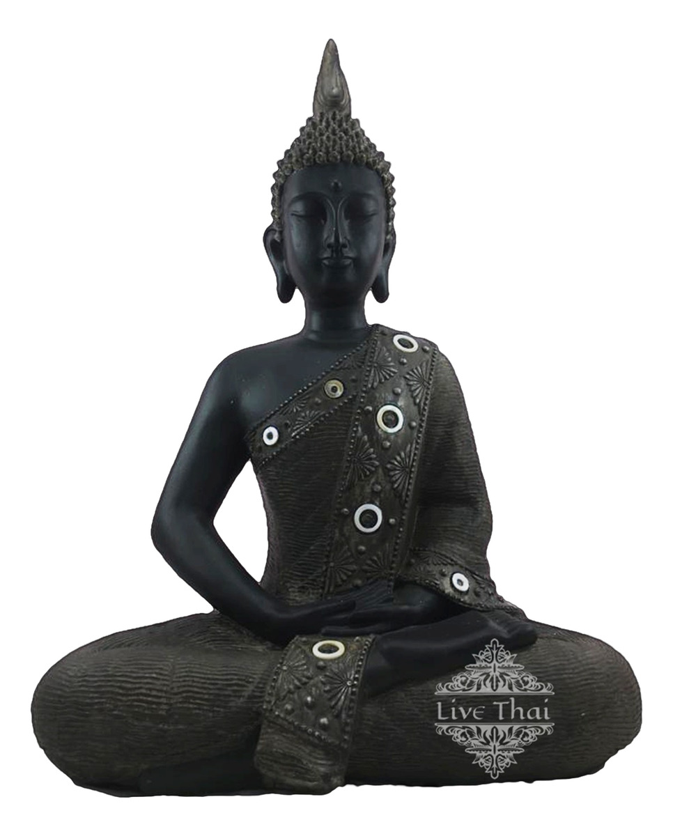 Buda Thai Meditando Sentado Negro Deco 40cm - Imagen 8