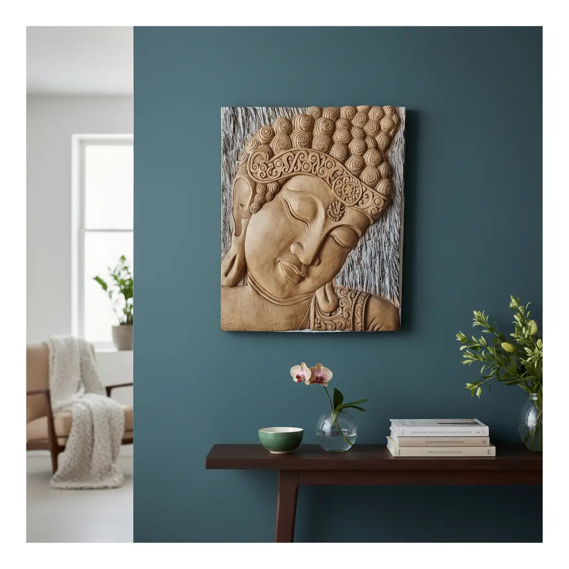 Cuadro De Buda Talla De Madera Bali 50 X 60cm Relieve - Imagen 8