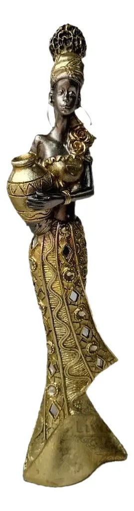 Mujer Africana Con Jarrón Dorado Femenina Arte África - Imagen 3