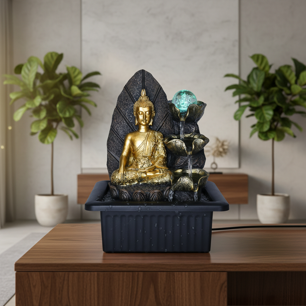 Fuente De Agua Mediana Buda Thai Cascada Esfera Luz 25cm - Imagen 9