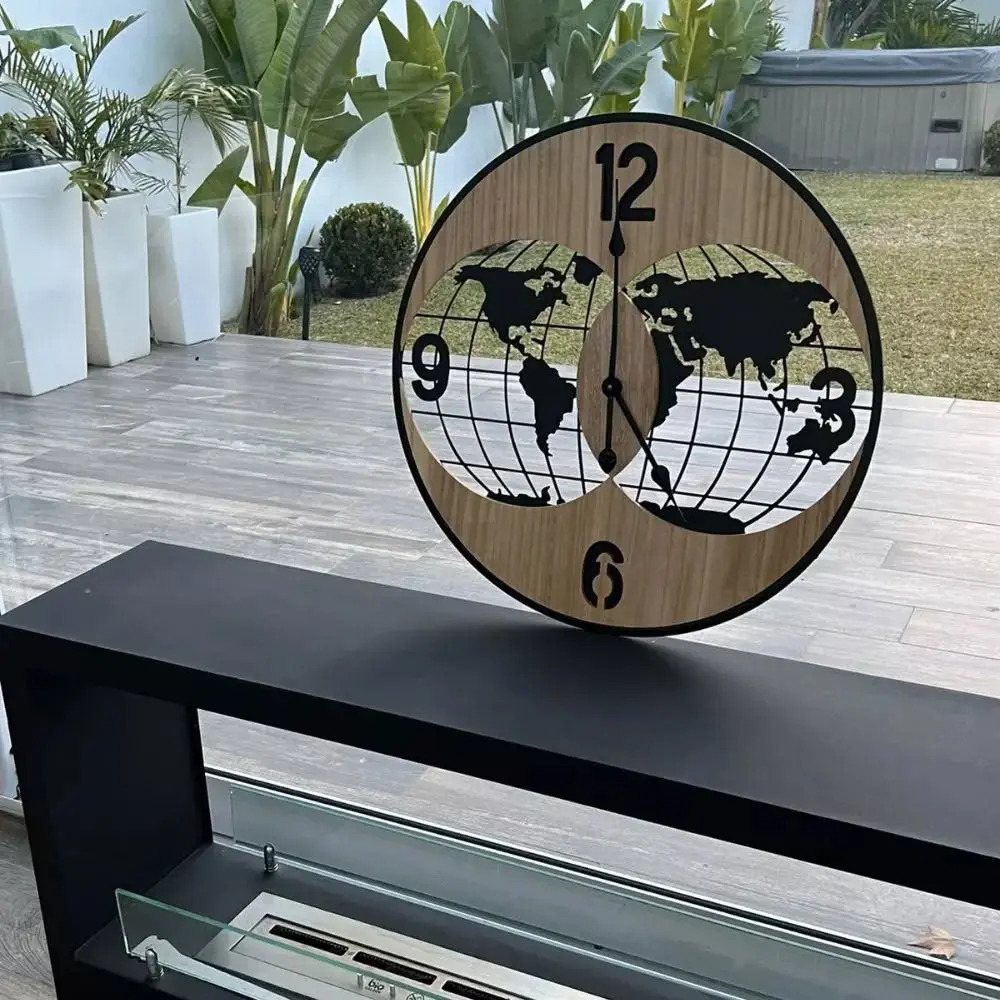 Reloj Analogico 60 Cm Mapa Mundo Doble Esfera Deco Hogar - Imagen 4