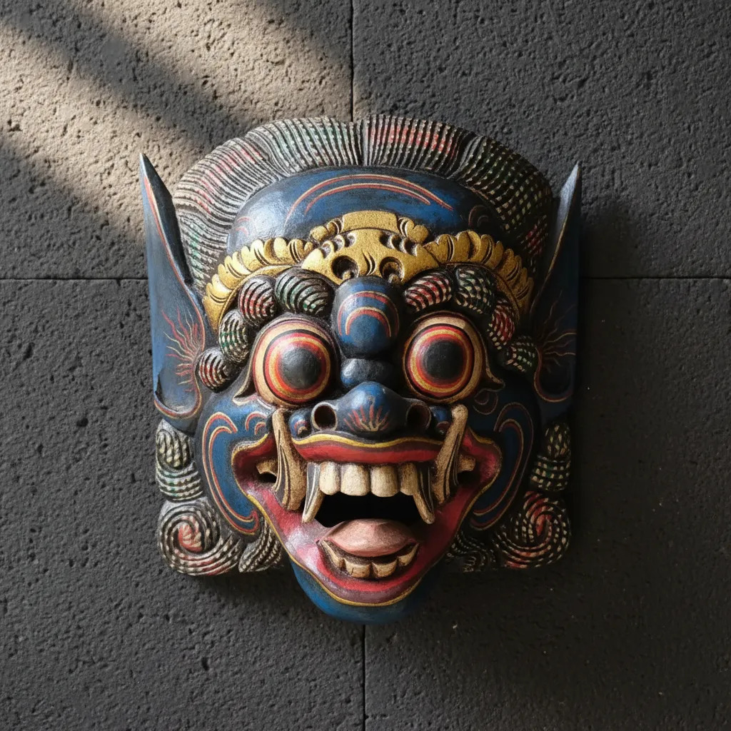 Mascara Barong Madera Bali Hindu Proteccion Energia + 35cm - Imagen 7