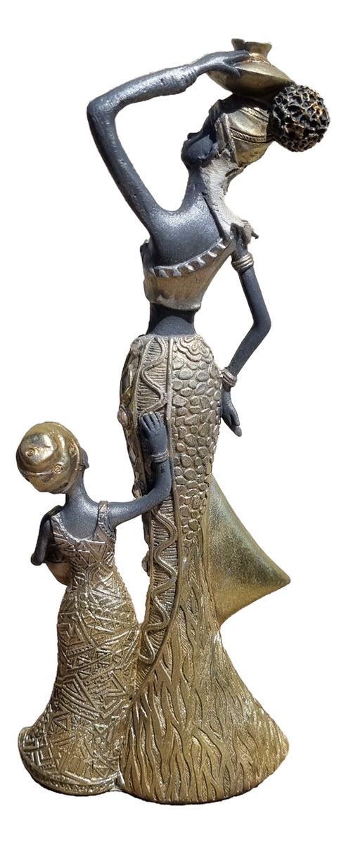 Mujer Africana Con Jarrón Dorado Femenina Arte África - Imagen 16