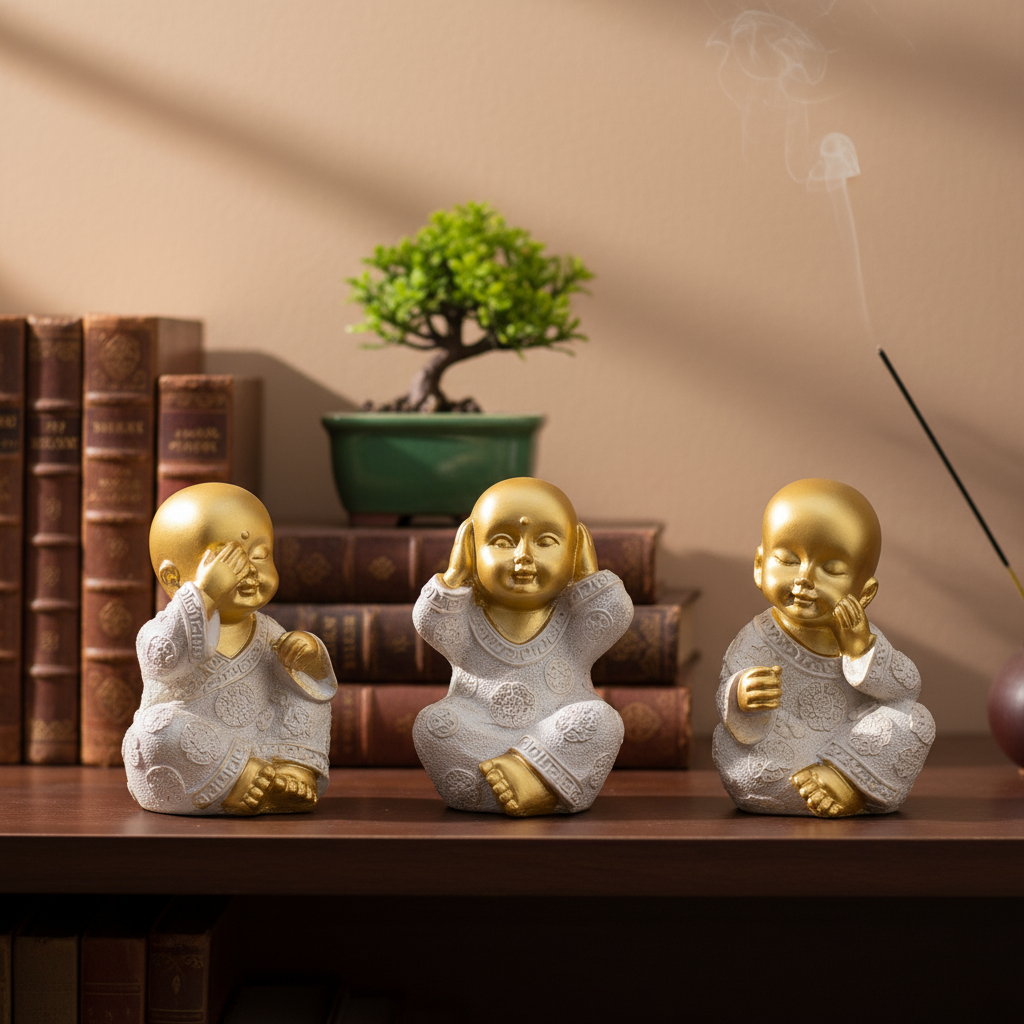 Set Budas Sabios Bebes Meditando Ciego Sordo Mudo 9cm - Imagen 2