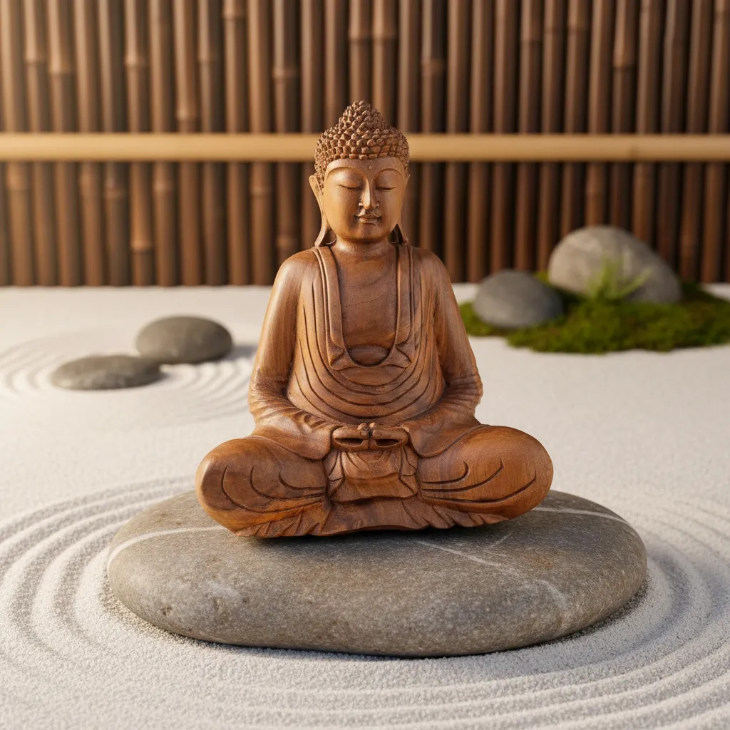 Buda Sentado Meditando Madera Teka Tallado A Mano 50cm - Imagen 9