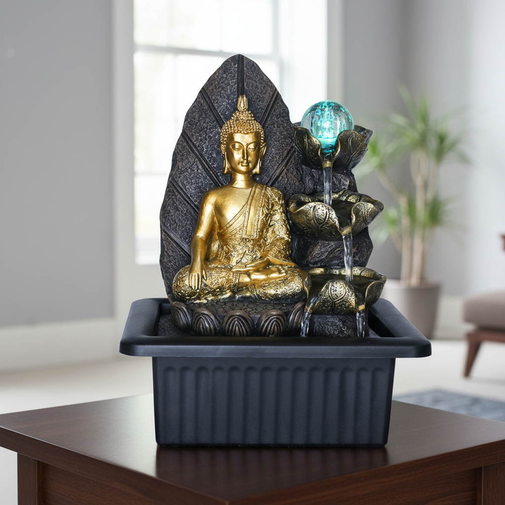 Fuente De Agua Mediana Buda Thai Cascada Esfera Luz 25cm - Imagen 5
