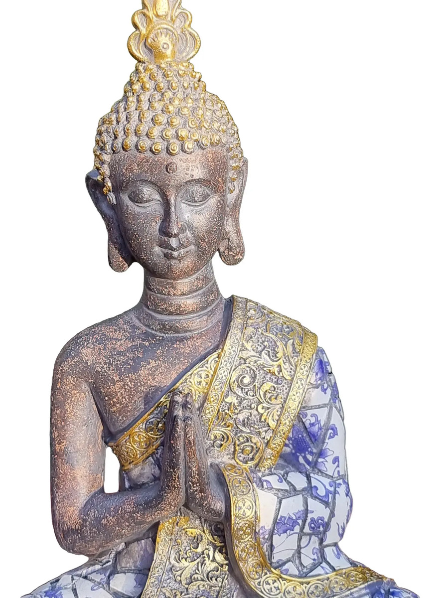 Buda Thai Sentado Meditando Mosaico Armonia Zen Paz 32cm - Imagen 3