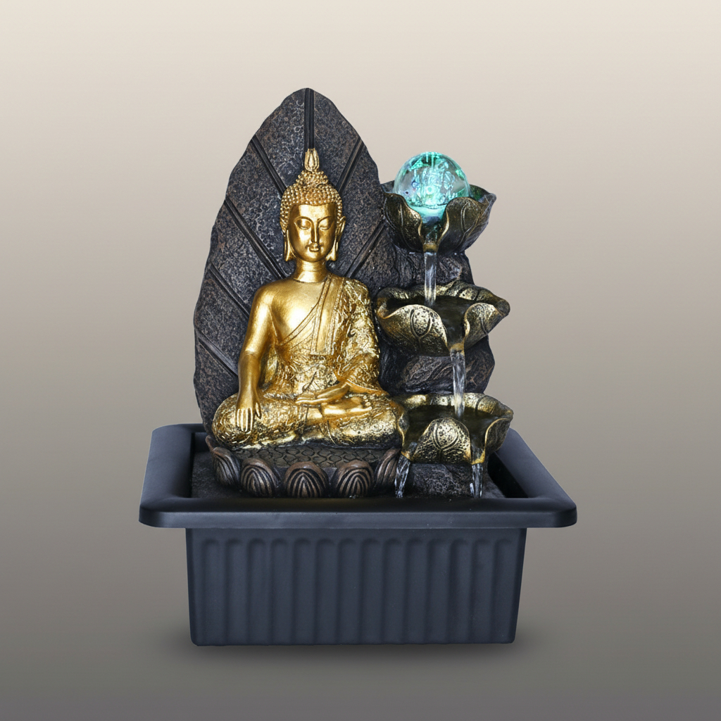 Fuente De Agua Mediana Buda Thai Cascada Esfera Luz 25cm - Imagen 4