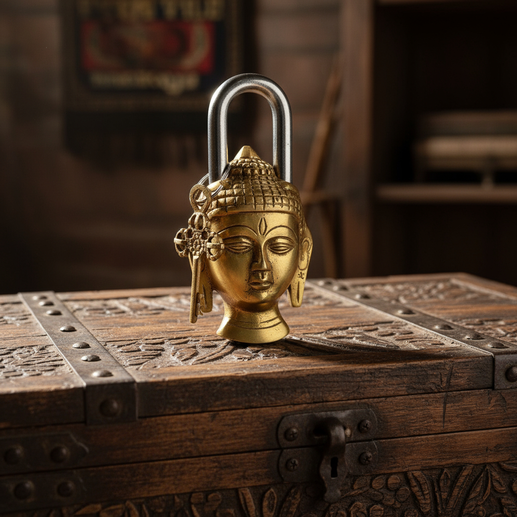 Candado Bronce Solido Buda Importado Nepal Funciona! - Imagen 4