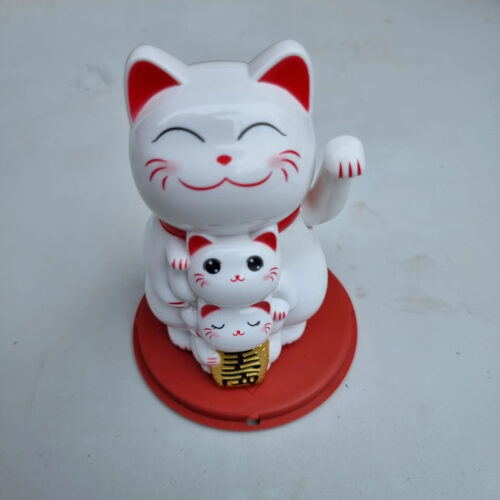 Gatos X3 Chino Suerte Fortuna Solar Grande Maneki Neko 11cm