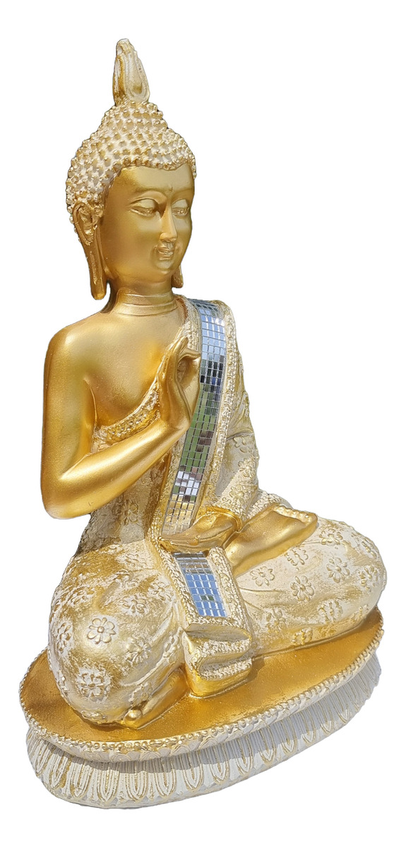 Buda Thai Sentado Meditando Espejos Armonia Zen Paz 30cm - Imagen 7