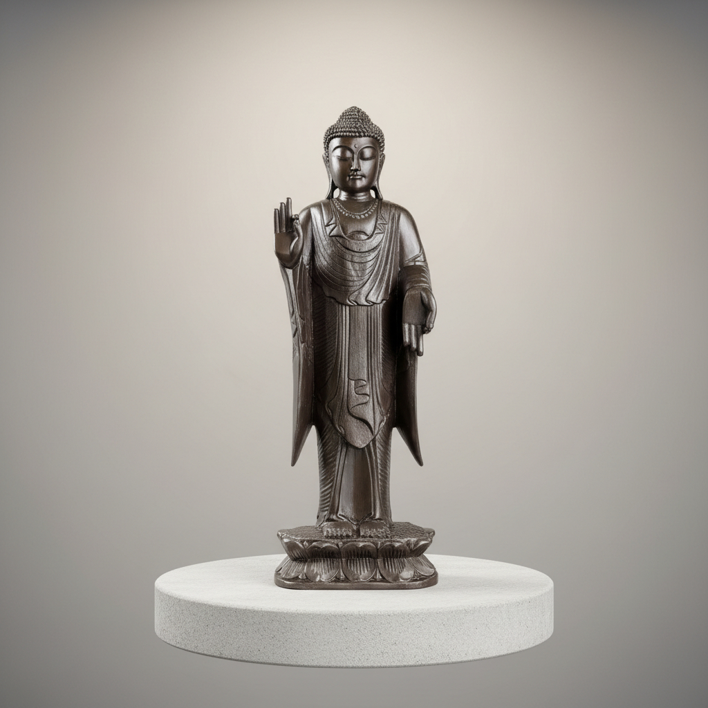 Buda Parado Meditando Madera Teka Tallado A Mano 100cm Ct2 - Imagen 4