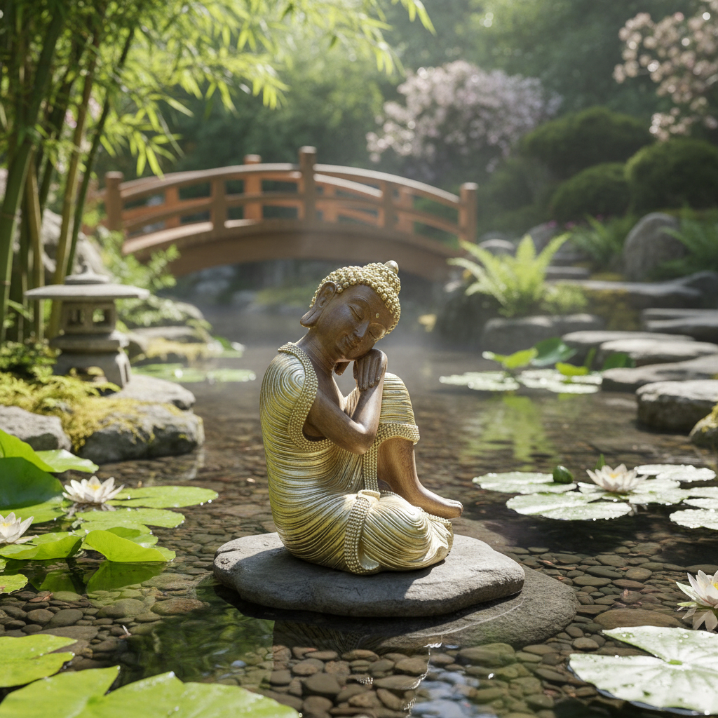 Buda Thai Reposando Meditando Dorado Con Relieve Deco 23cm - Imagen 2