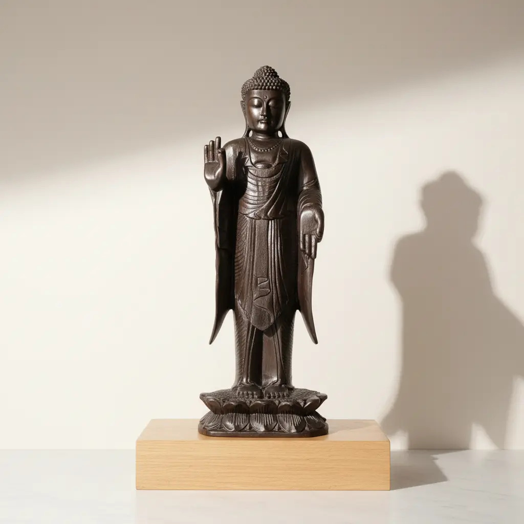 Buda Parado Meditando Madera Teka Tallado A Mano 100cm Ct2 - Imagen 3