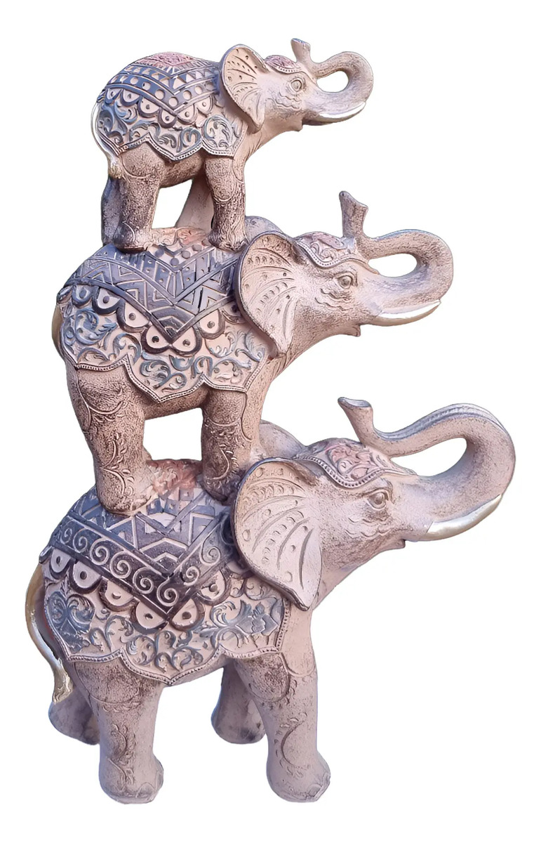 Elefante Sabiduría Longevidad Parado Torre De Tres Deco 30cm