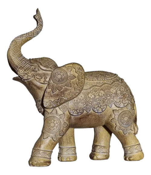 Elefante Sabiduría Longevidad Parado Mandala Gris Deco 27cm