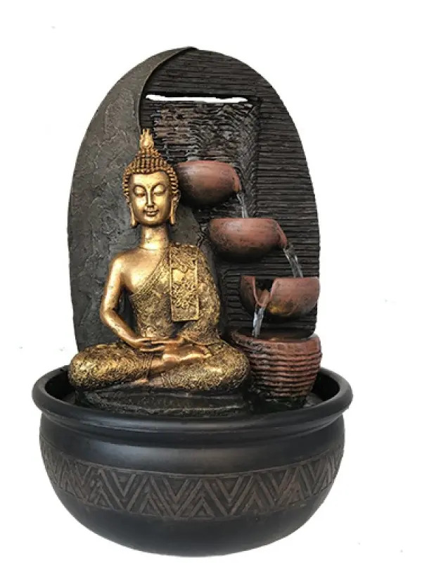 Fuente De Agua Buda Thai Grande Cascada Luz Led 40cm