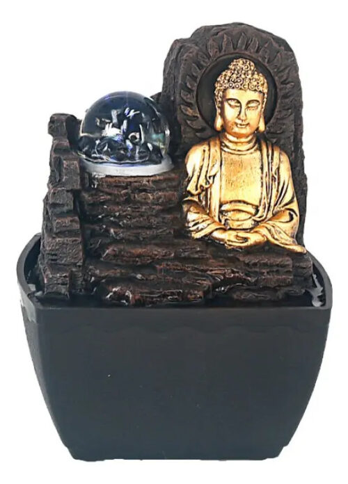 Fuente De Agua Chica Esfera Y Buda Cascada Luz Led Oferta