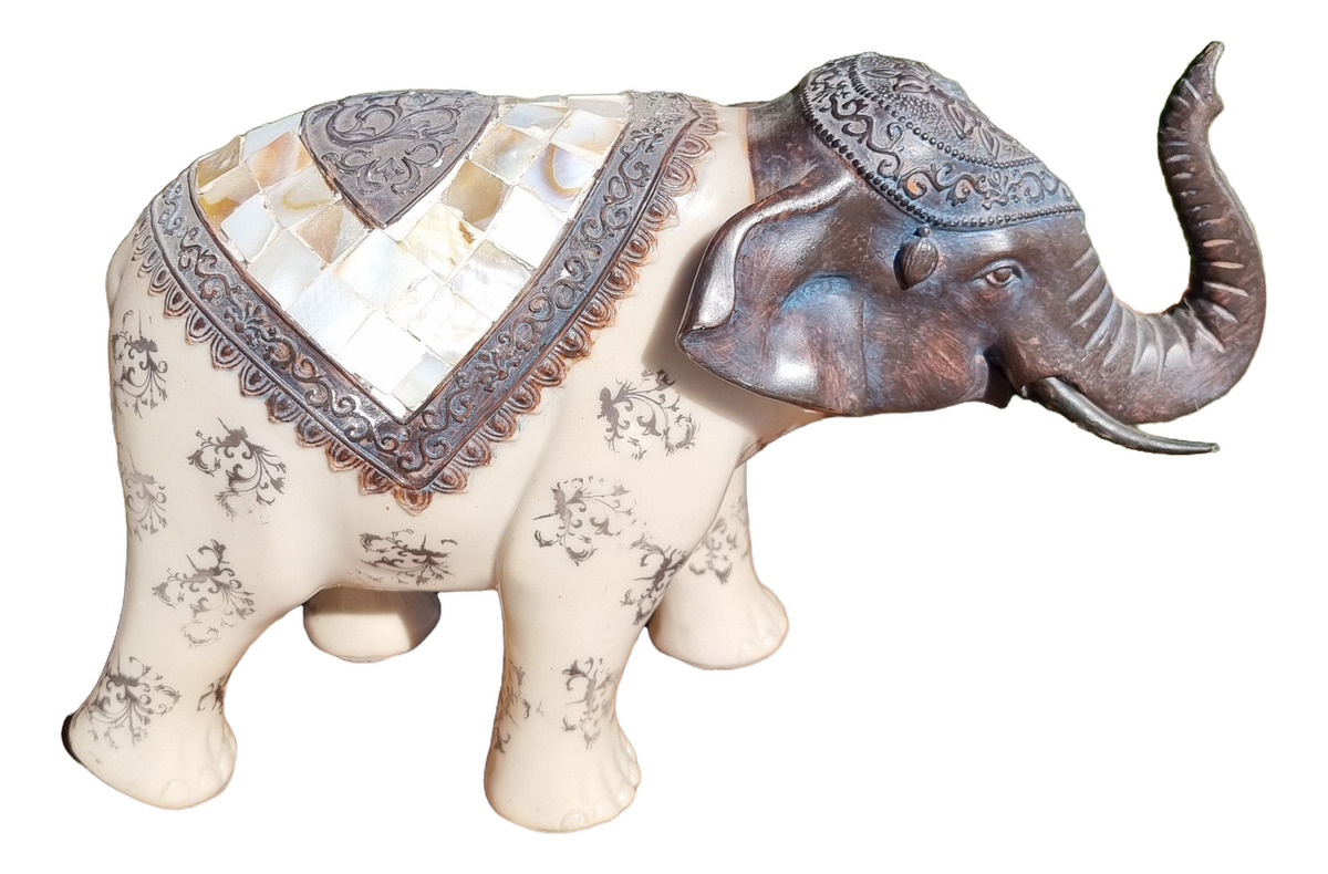 Elefante Sabiduría Longevidad Parado Nacar Deco 32cm - Imagen 3