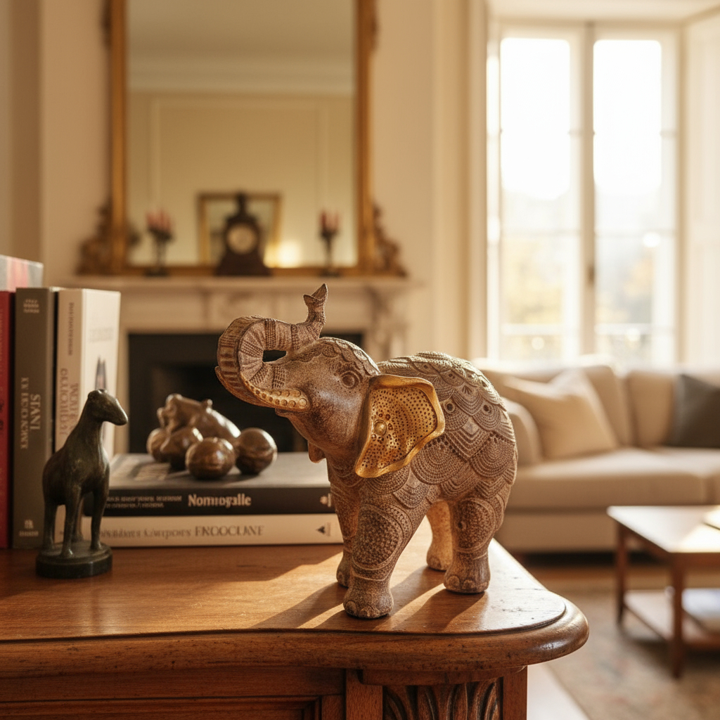 Elefante Sabiduría Longevidad Parado Espejos Gris Deco 28cm - Imagen 2