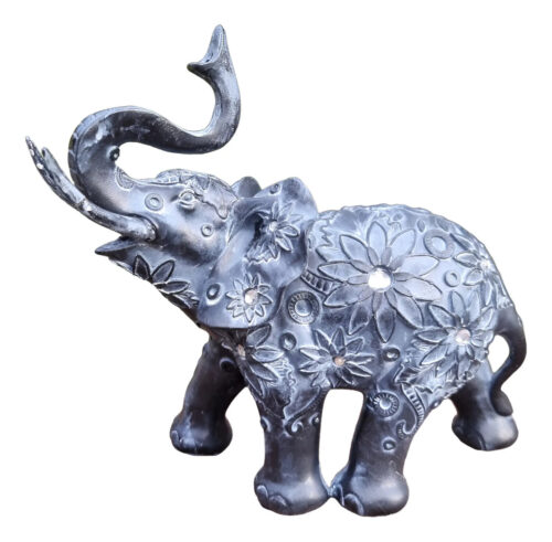 Elefante Sabiduría Longevidad Parado Espejos Flores 26cm