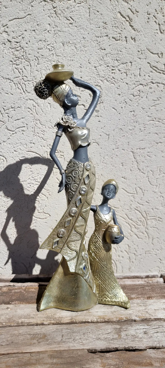 Mujer Africana Con Jarrón Dorado Femenina Arte África - Imagen 14