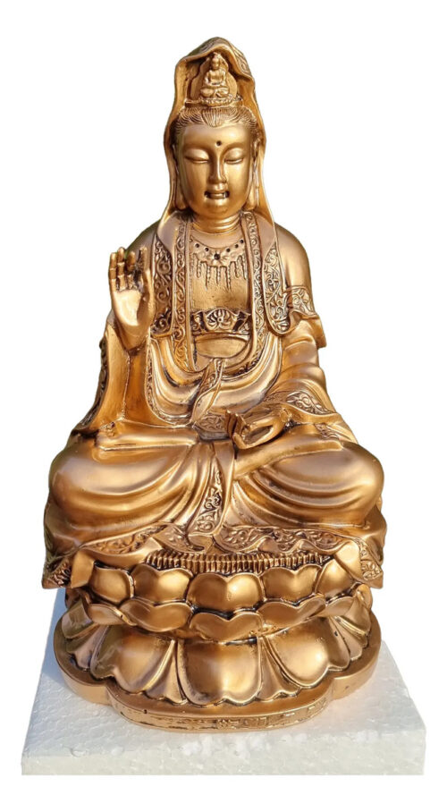 Estatua Original Kuan Yin Livethai 26 Cm Resina Dorado