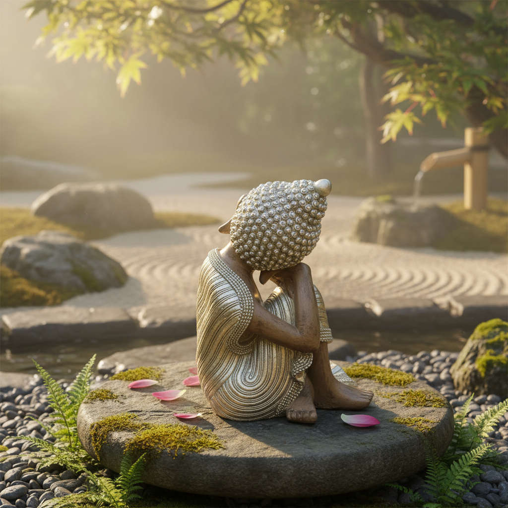 Buda Thai Reposando Meditando Dorado Con Relieve Deco 23cm - Imagen 12