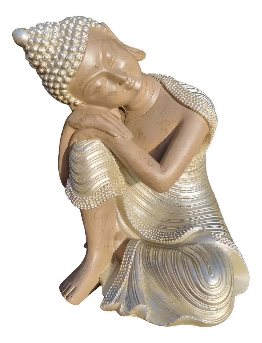Buda Thai Reposando Meditando Dorado Con Relieve Deco 23cm - Imagen 9