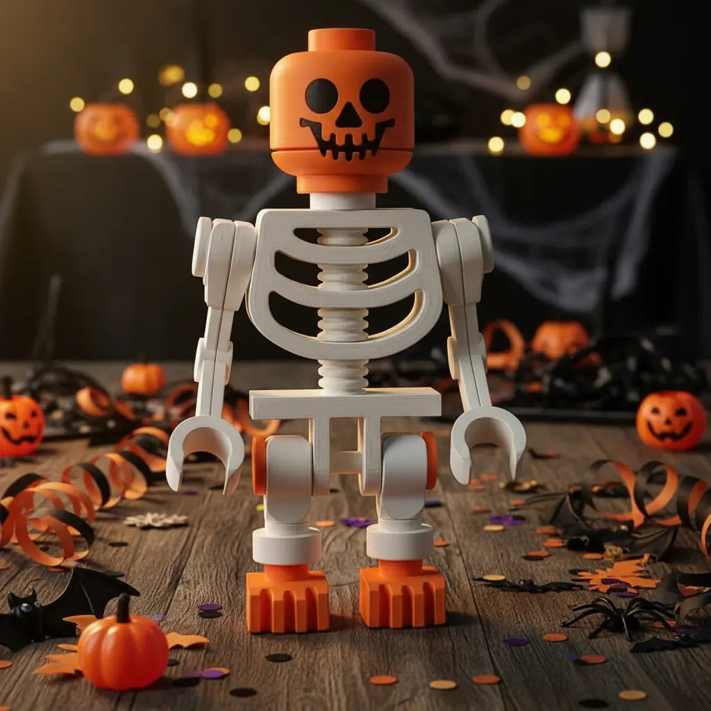 Kit Muñeco Simil Lego Esqueleto + 4 Calabazas Halloween - Imagen 3