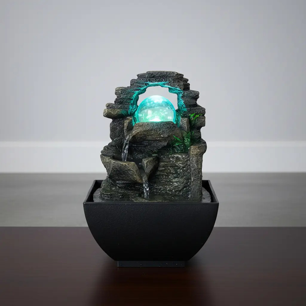 Fuente De Agua Chica Esfera Cueva Cascada Luz 17cm - Imagen 7