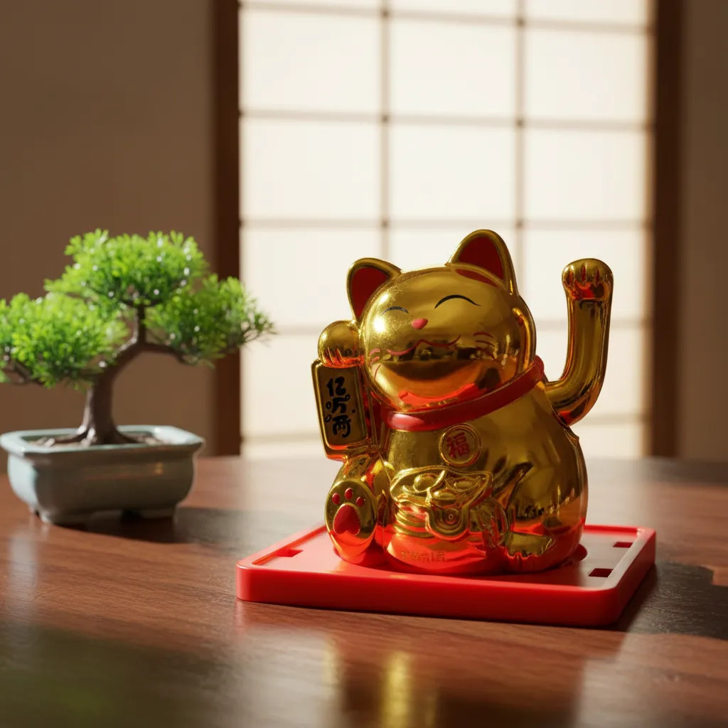 Gato Chino De La Suerte Fortuna Solar Mini Maneki Neko - Imagen 5
