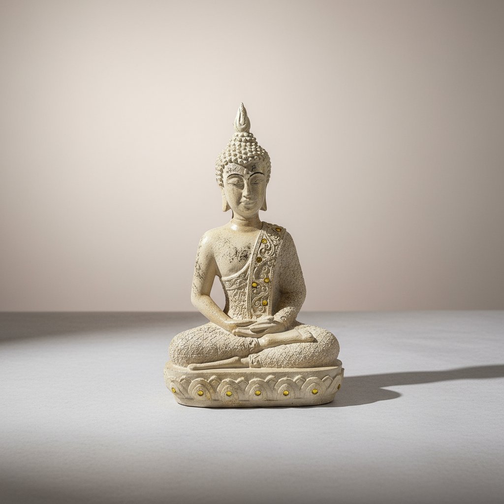 Buda Hindú Meditando En Loto Dorado Y Beige Espejos 30cm - Imagen 7