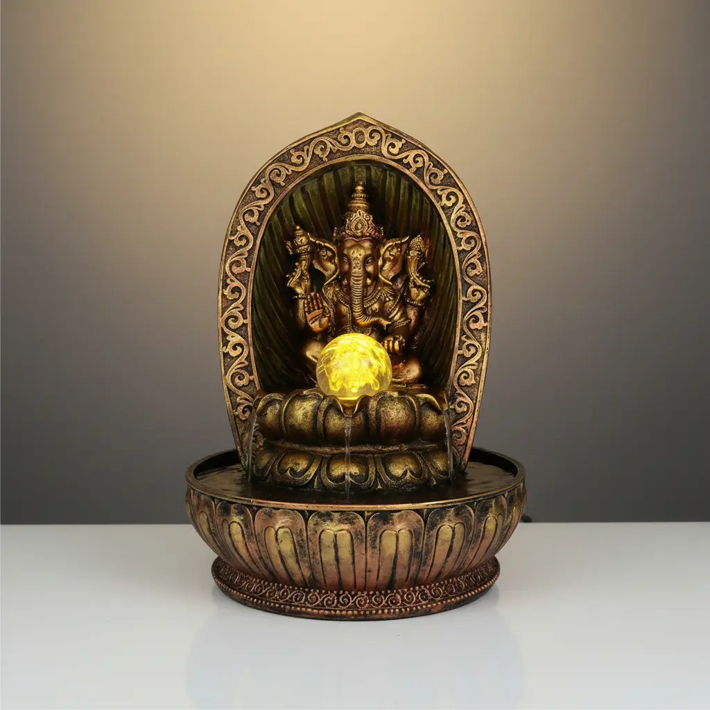 Fuente De Agua Mediana Ganesh Altar Esfera Cascada Led 30cm - Imagen 10